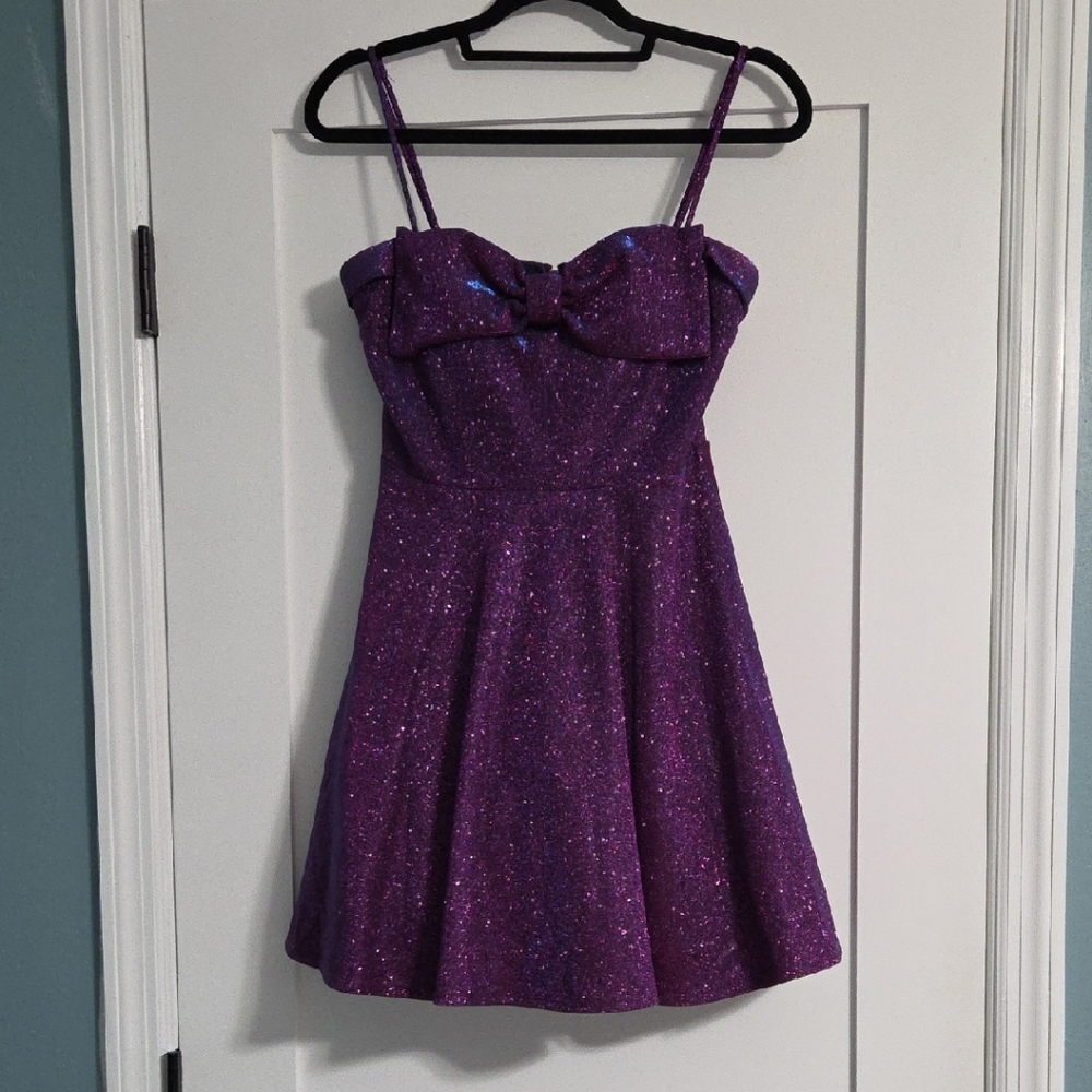 City Studio Purple/navy Glitter Mini Dress